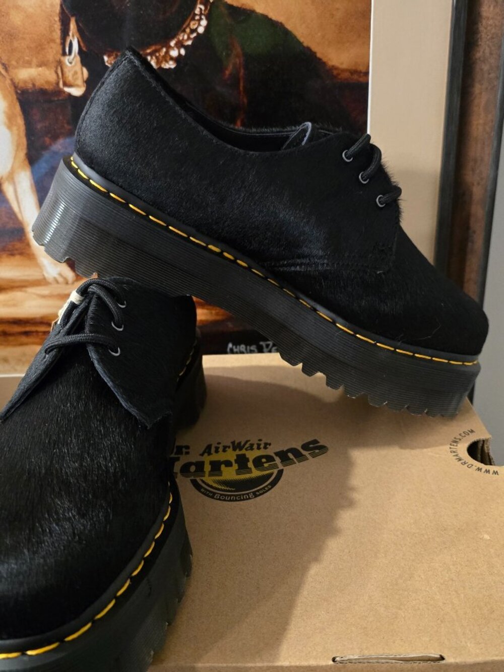 Dr. Martens Men's 1461 Quad Black Hair On Platform Oxford Shoes Size 12 US NEW